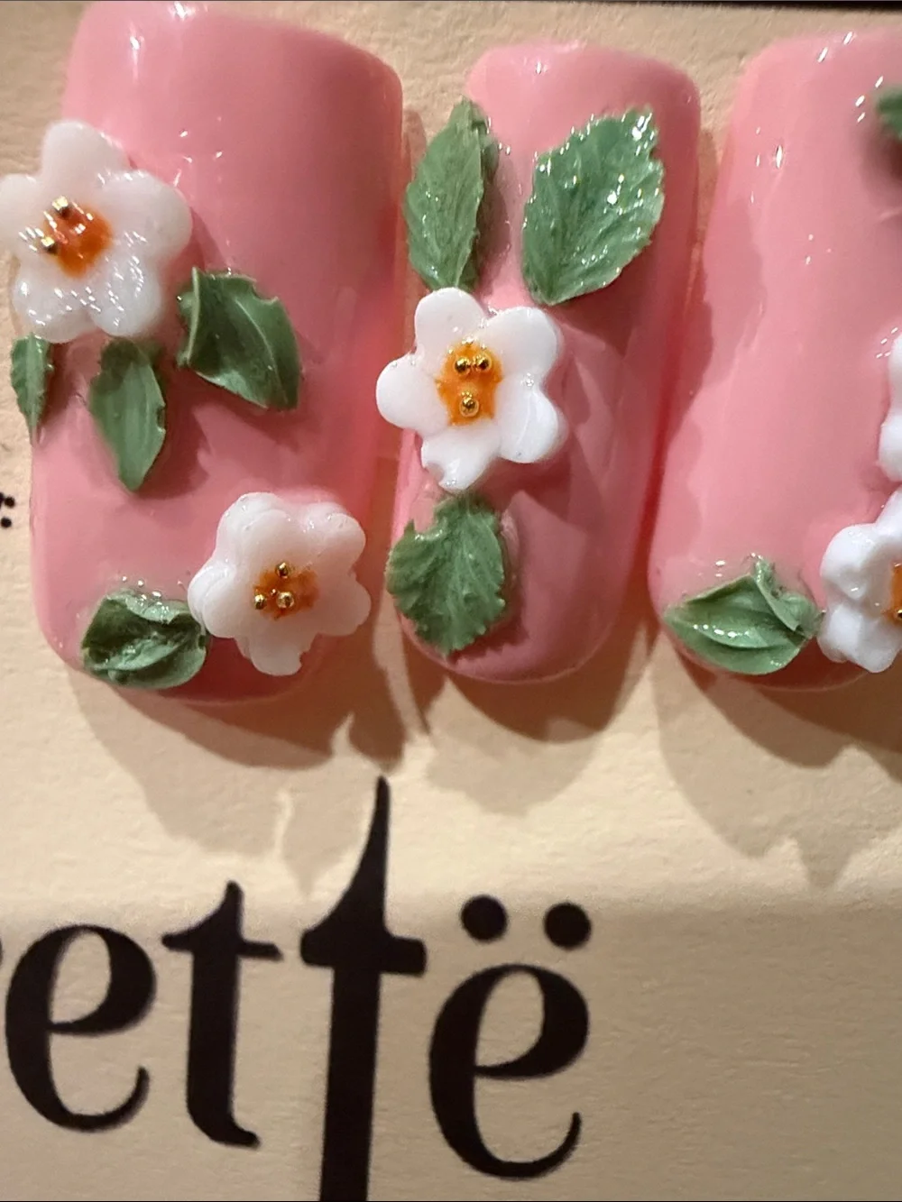 Pink Floral handmade acrylic Press-On Nail Set